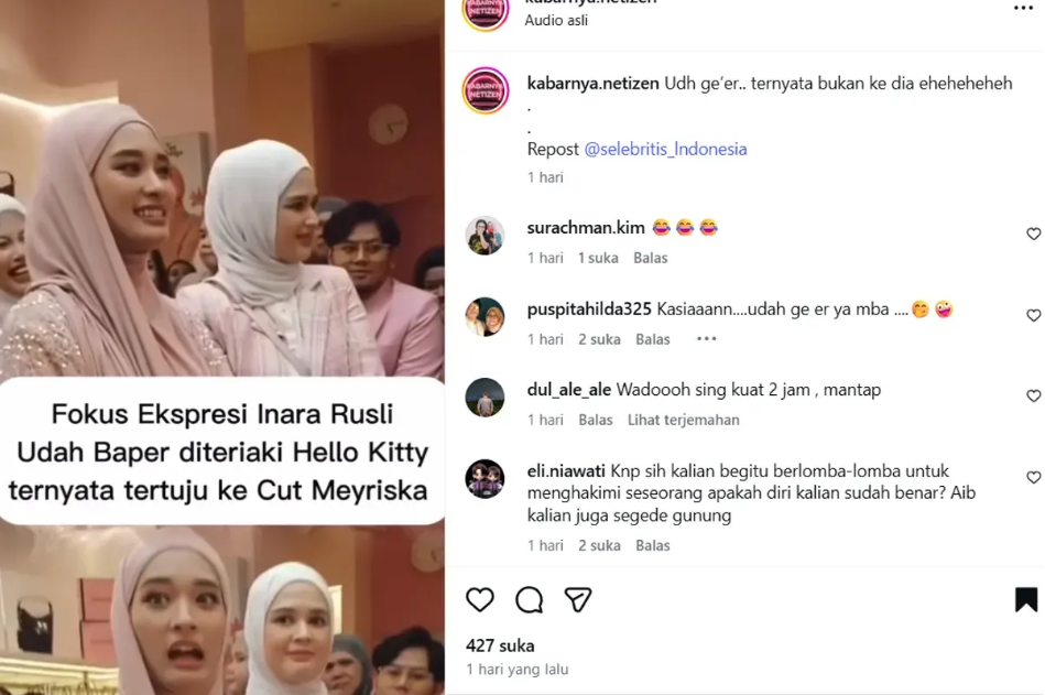 Inara Rusli kepedean disebut Hello Kitty (Sumber: Instagram/kabarnya.netizen)