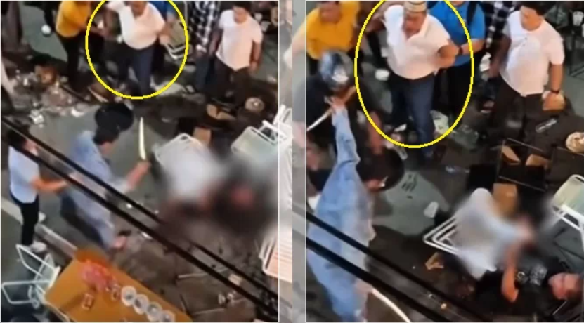 insiden pembacokan berdarah terjadi di area kuliner dan UMKM Pasar Sentral, terlihat Wali Kota Gorontalo Adhan Dambea (dalam lingkaran kuning) mendekati dan membujuk pelaku.(@urbanfeed.news)