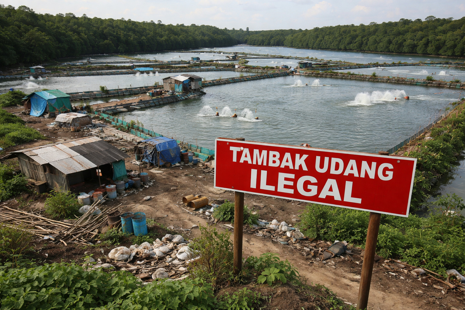 Ilustrasi tambak udang ilegal.