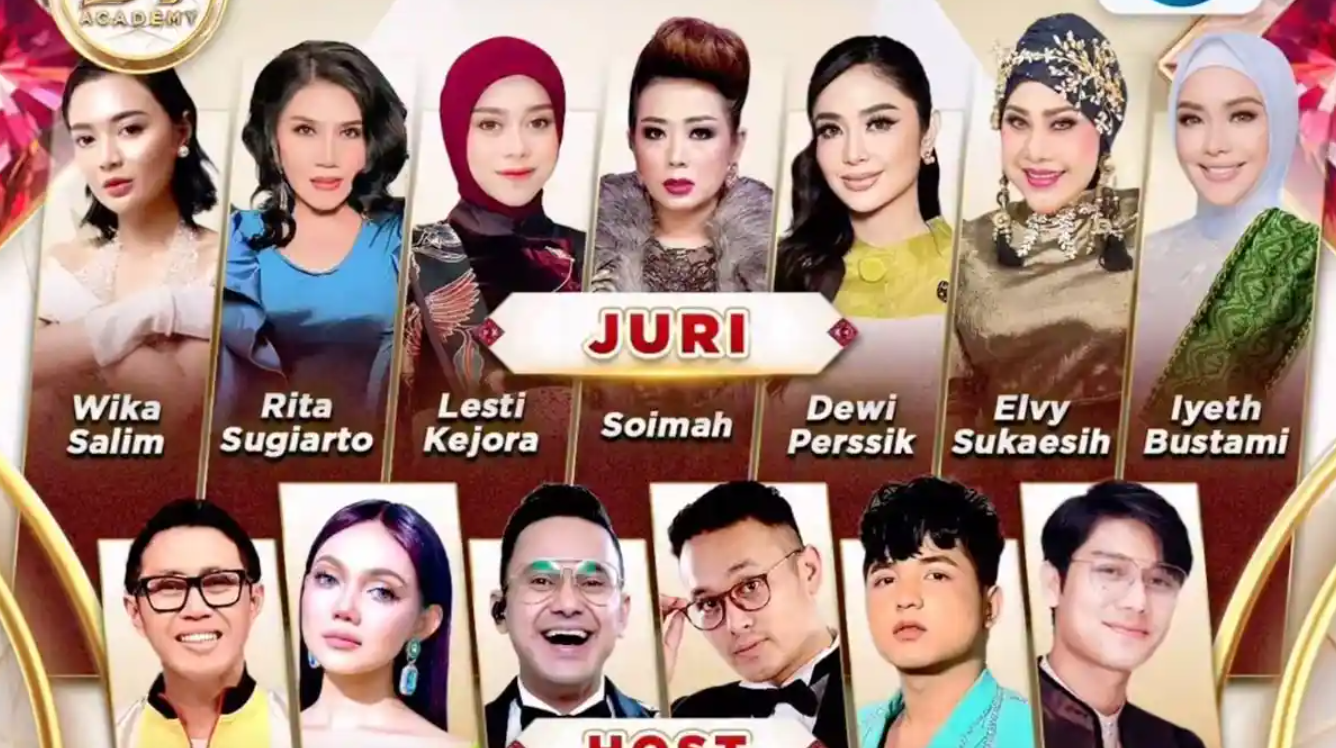 Poster jadwal final audisi 50 peserta D Academy 7 di Indosiar, lengkap dengan daftar juri, coach dan host yang akan tampil