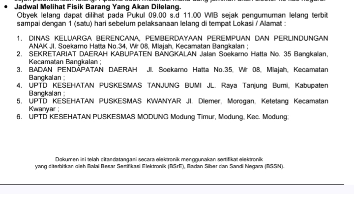 Lokasi barang yang akan dilelang oleh Pemkab Bangkalan. Masyarakat bisa datangi langsung.