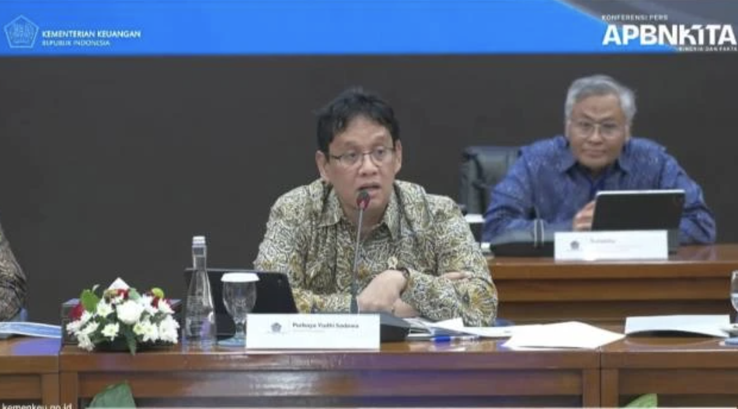 Menteri Keuangan Purbaya Yudhi Sadewa dalam konferensi pers APBN KiTA di kantor Kemenkeu, Jakarta, Kamis (8/1/2026). (Sumber: Tangkapan Layar YouTube Kompas TV)