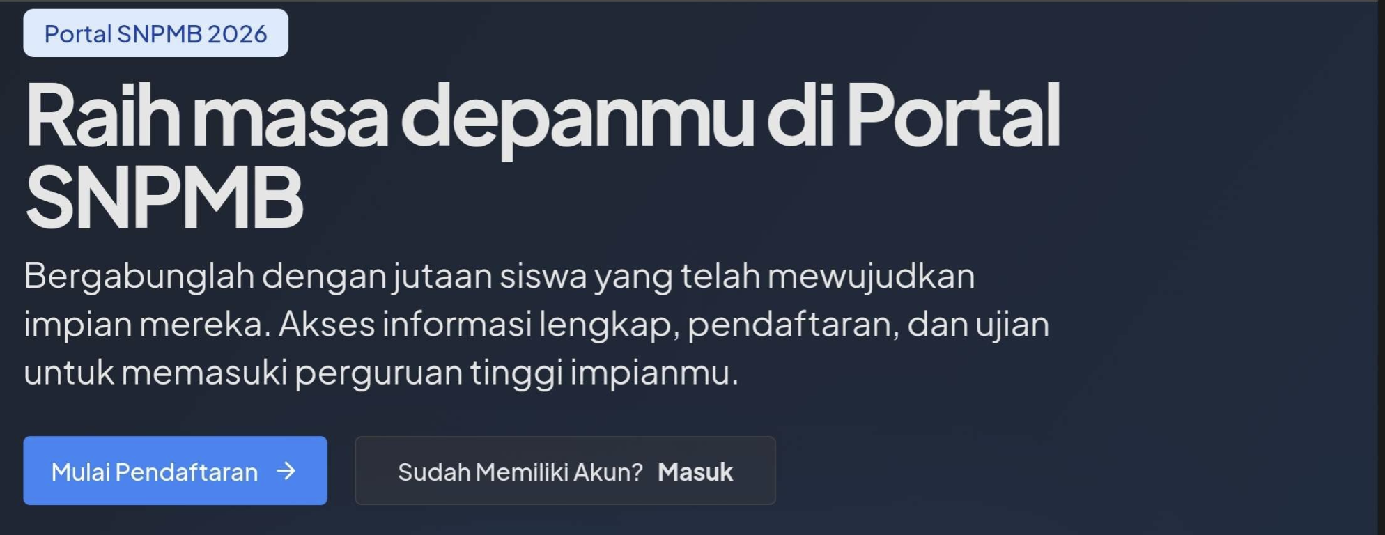 Tanggapan layar laman portal pendaftaran SNPMB 2026 (Foto: portal.snpmb.id)