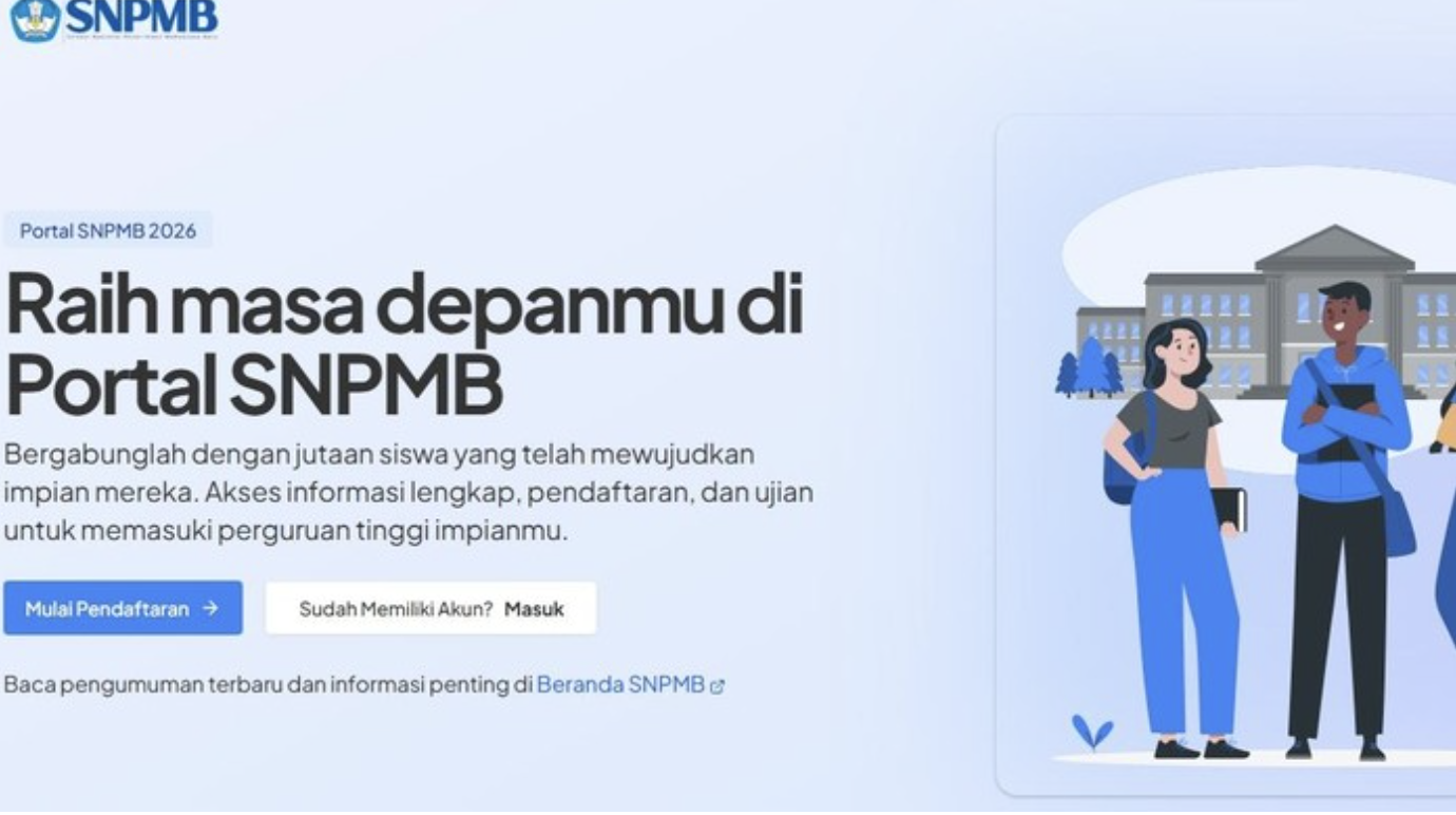 Ilustrasi halam registrasi akun SNPMB 2026. (Foto: Tangkapan layar Portal SNPMB)