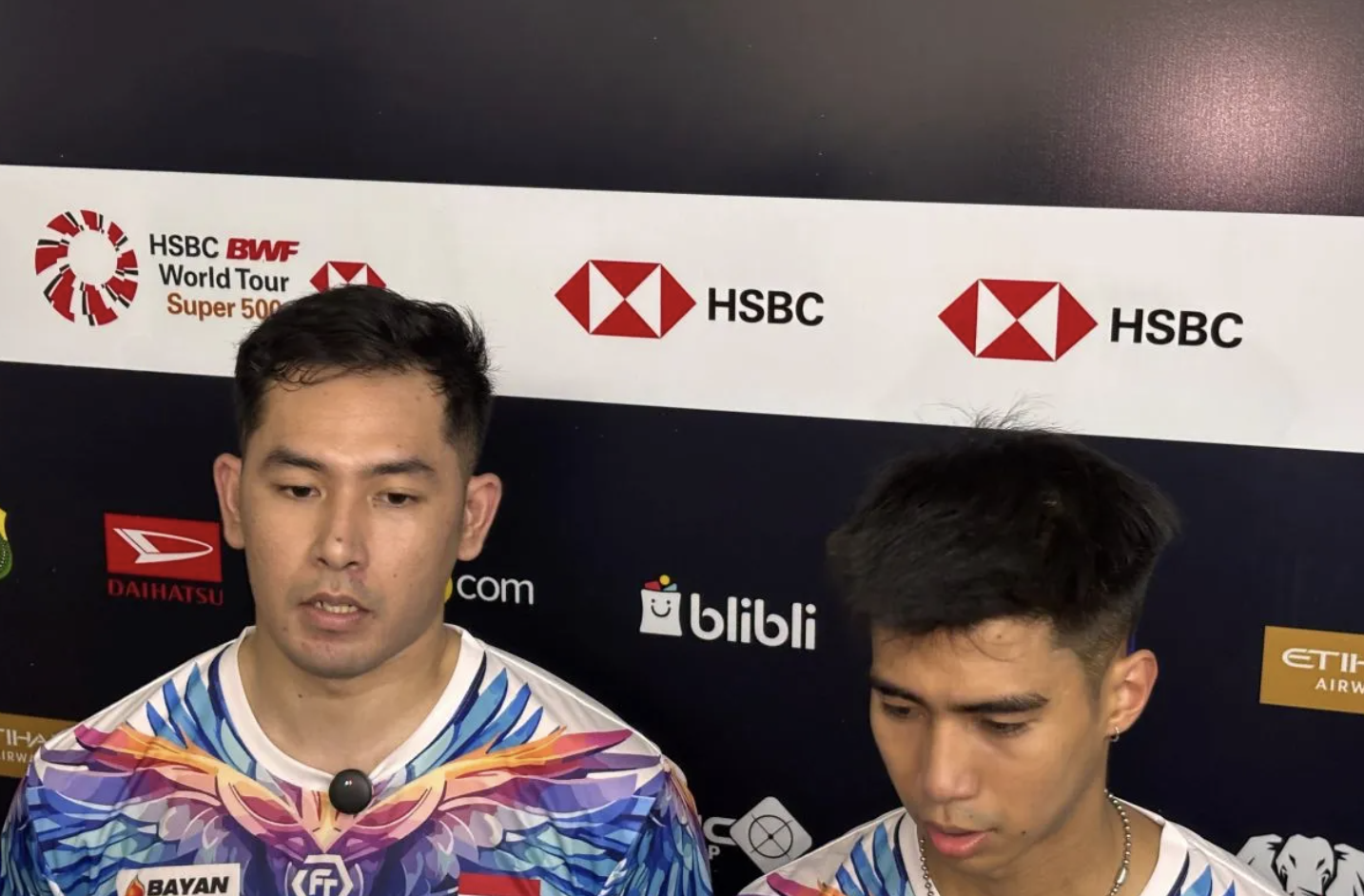 Pebulu tangkis ganda putra Indonesia Sabar Karyaman Gutama/Moh. Reza Pahlevi seusai pertandingan Indonesia Masters 2026 di Istora, Senayan, Jakarta, Selasa (20/01/2026). (ANTARA/FAJAR SATRIYO)