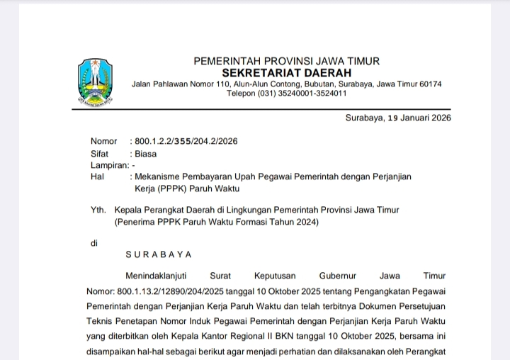 Cuplikan Surat Edaran Soal Mekanisme Pembayaran Gaji PPPK Paruh Waktu.