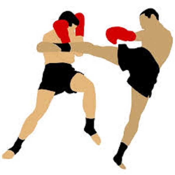 Ilustras atlet kickboxing saat bertanding.