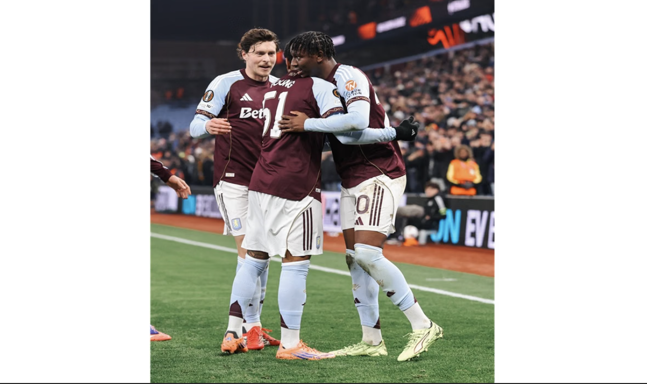 Para pemain Aston Villa melakukan selebrasi usai mencetak gol ke gawang RB Salzburg di laga Liga Europa(X @AVFCOfficial)
