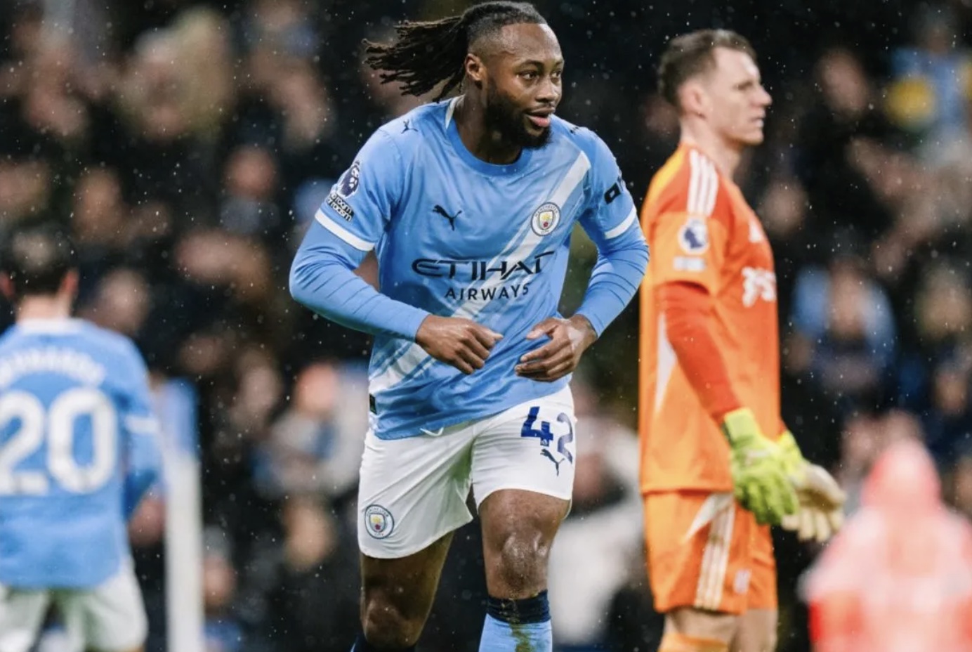 Antoine Semenyo merayakan golnya ke gawang Fulham pada laga Liga Inggris di Stadion Etihad, Manchester, Rabu (11/2/2026). (mancity.com)