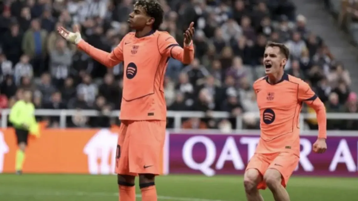 Penyerang Barcelona Lamine Yamal merayakan keberhasilannya mencetak gol ke gawang Newcastle
pada pertandingan leg pertama babak 16 besar Liga Champions di Stadion St. James Park, Newcastle,
Selasa (10/3/2026) waktu setempat. (uefa.com)