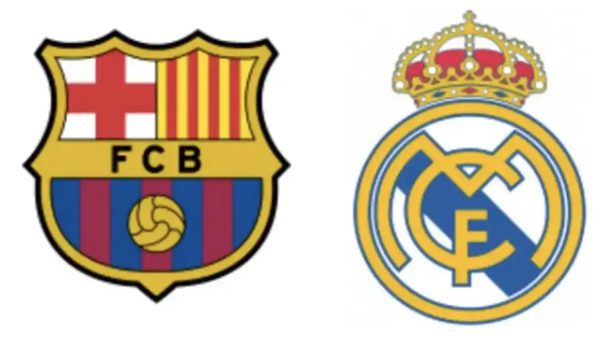 Logo Barcelona (kiri) dan Real Madrid (kanan).Hasil akhir Real Madrid vs Atletico Madrid laga La Liga di Stadion Santiago
Bernabeu pada hari Senin 23 Maret 2026 dini hari, skor 3-2.