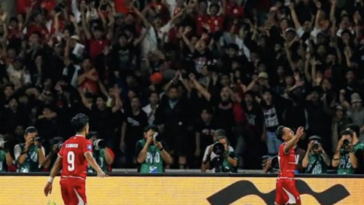 Beckham Putra merayakan golnya untuk Timnas Indonesia ke gawang Saint Kitts and Nevis pada semifinal FIFA Series 2026 di Stadion Utama Gelora Bung Karno, Jumat
(27|3/2026) malam. (Foto: iNews/Aldhi Chandra).