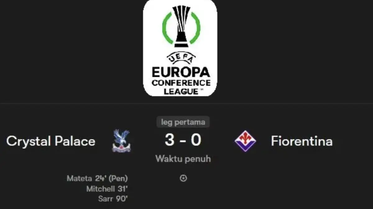 lustrasi, Crystal Palace Hancurkan Fiorentina 3-0, The Eagles Setengah Jalan ke Semifinal.
foto:fotmob/wikipedia/ferry/mistar)