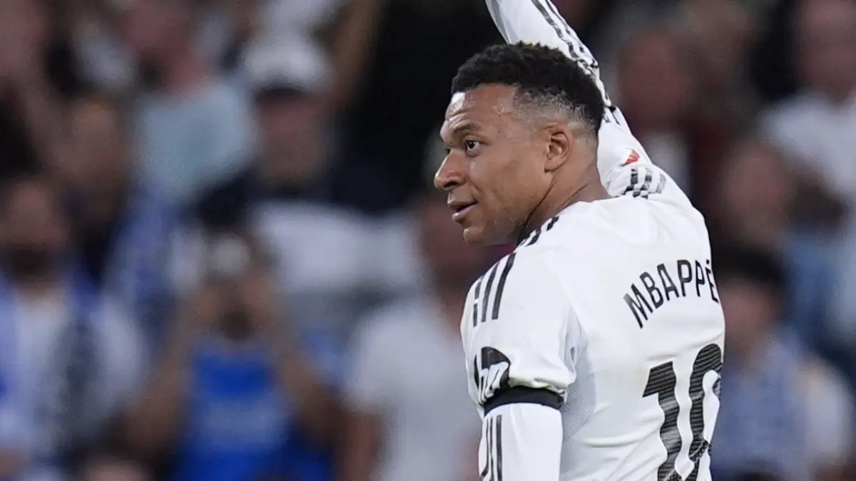 Penyerang Real Madrid, Kylian Mbappe (c) AP Photo/Manu Fernandez