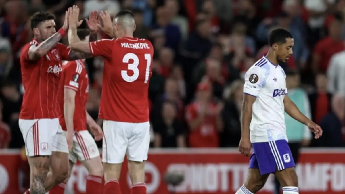 Nottingham Forest menang atas Aston Villa di leg pertama semifinal Liga Europa. (AFP/DARREN STAPLES)
