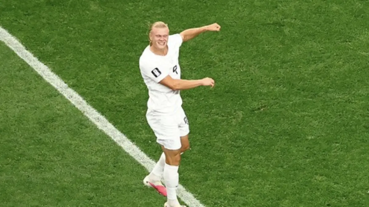 Erling Haaland menciptakan rekor fantastis usai membobol gawang Pantai Gading di Piala Dunia 2026. (REUTERS/Issei Kato)