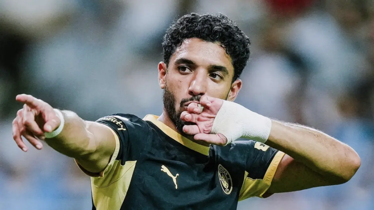 Pemain Man City, Omar Marmoush merayakan golnya ke gawang Atletico Madrid pada laga pramusim (c) Dok. Official
Man City