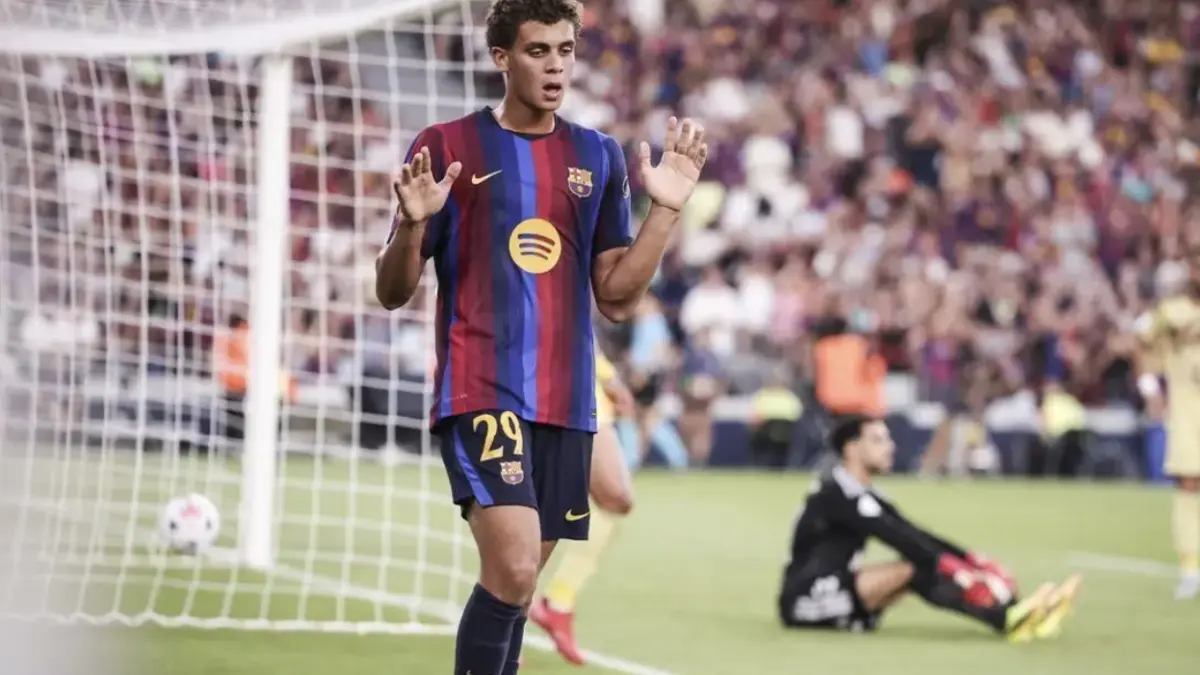 Hamza Abdelkarim merayakan gol 1-0 untuk Barça di Trofi Gamper saat menghadapi mantan
timnya, AI-Ahly. ( AFP7 via Europa Press