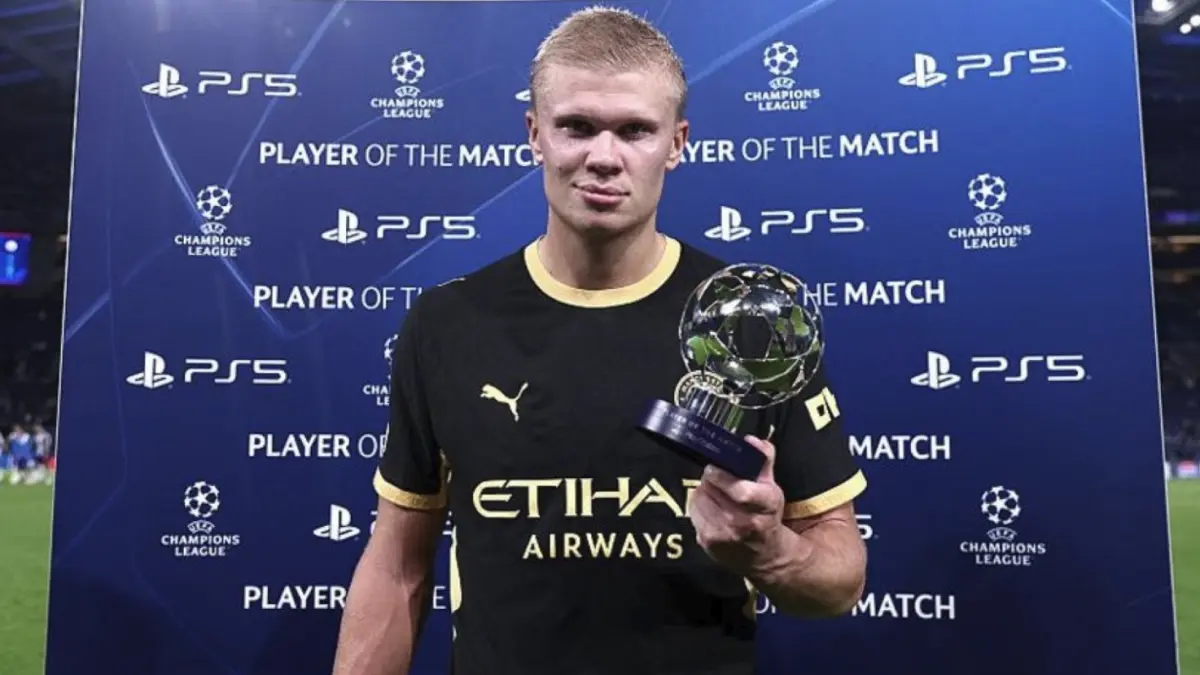 Borong dua gol kemenangan di markas Porto, Erling Haaland dinobatkan sebagai pemain terbaik saat Manchester City menang 2-0, Rabu 9 September 2026. (Uefa.com)