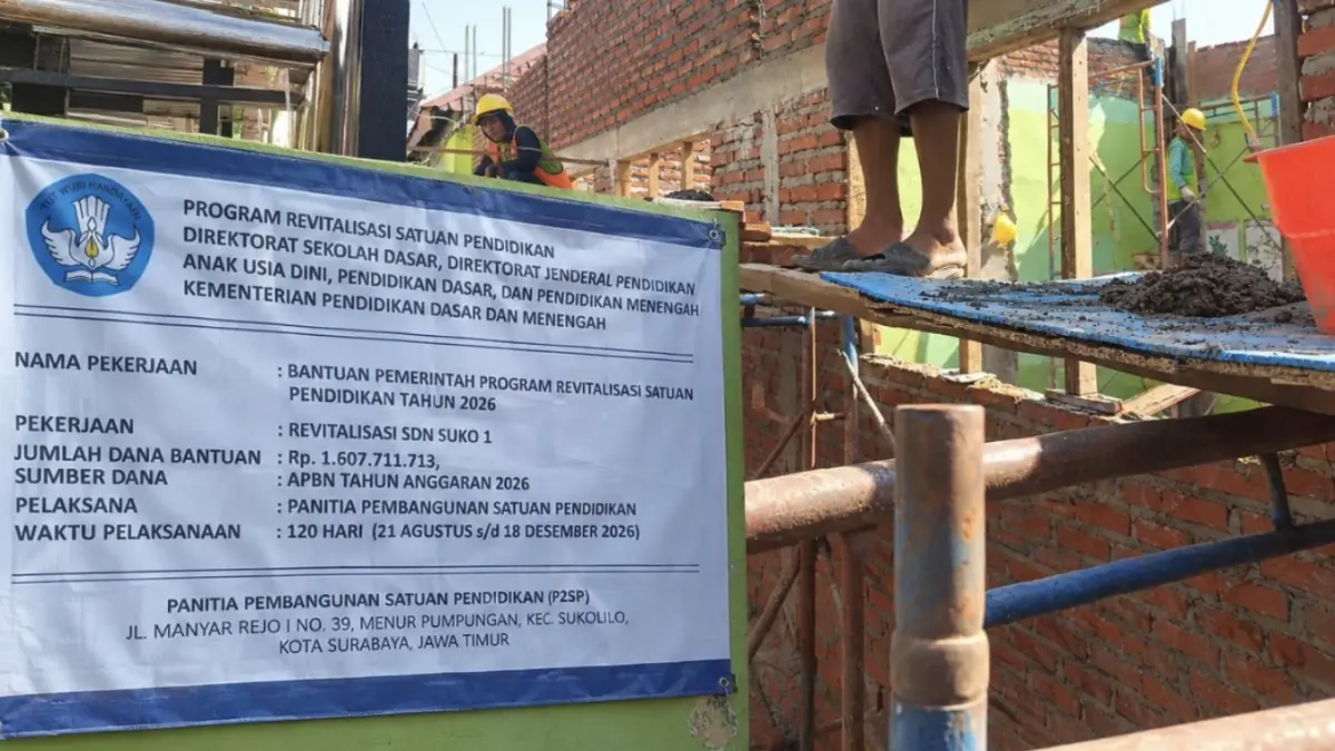 Dana Revitalisasi SDN Suko 1 Sidoarjo Rp1,6 Miliar, Keselamatan Pekerja Jadi Sorotan