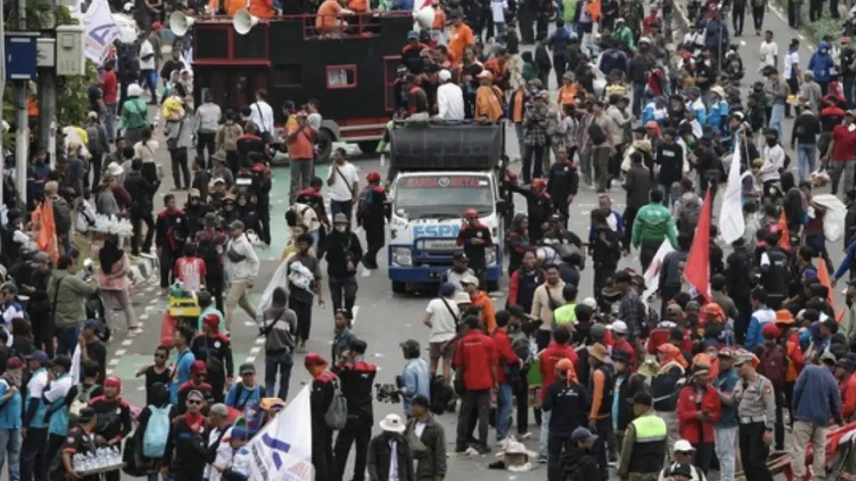 Ilustrasi demo buruh. Foto: Andhika Prasetia
