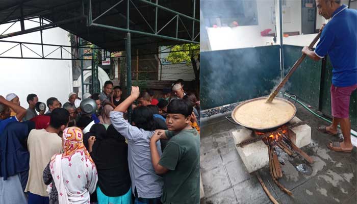 LESTARIKAN TRADISI: Proses memasak bubur suro sesaat sebelum dibagikan kepada masyarakat.