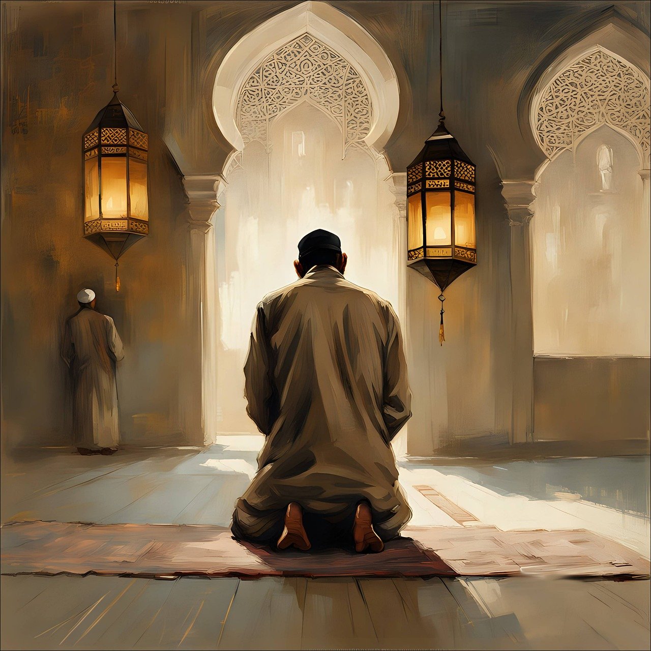 Ilustrasi orang iktikaf di masjid