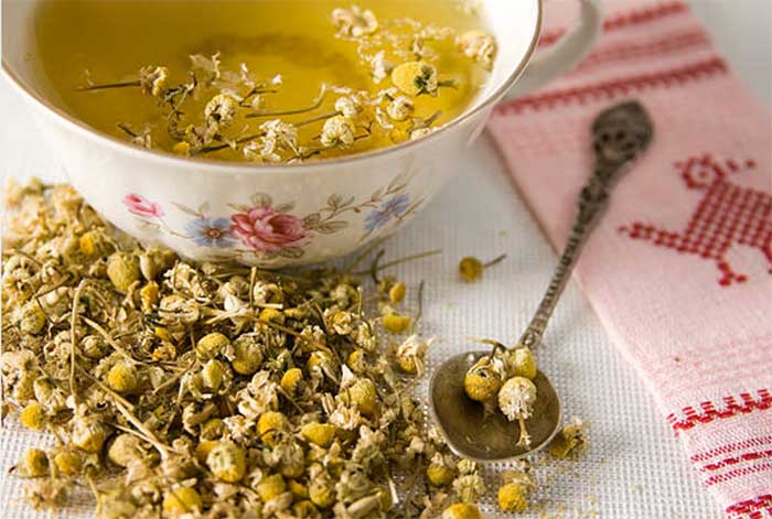 Teh kamomil terbuat dari bunga chamomile yang dikeringkan kemudian diseduh untuk dijadikan teh.