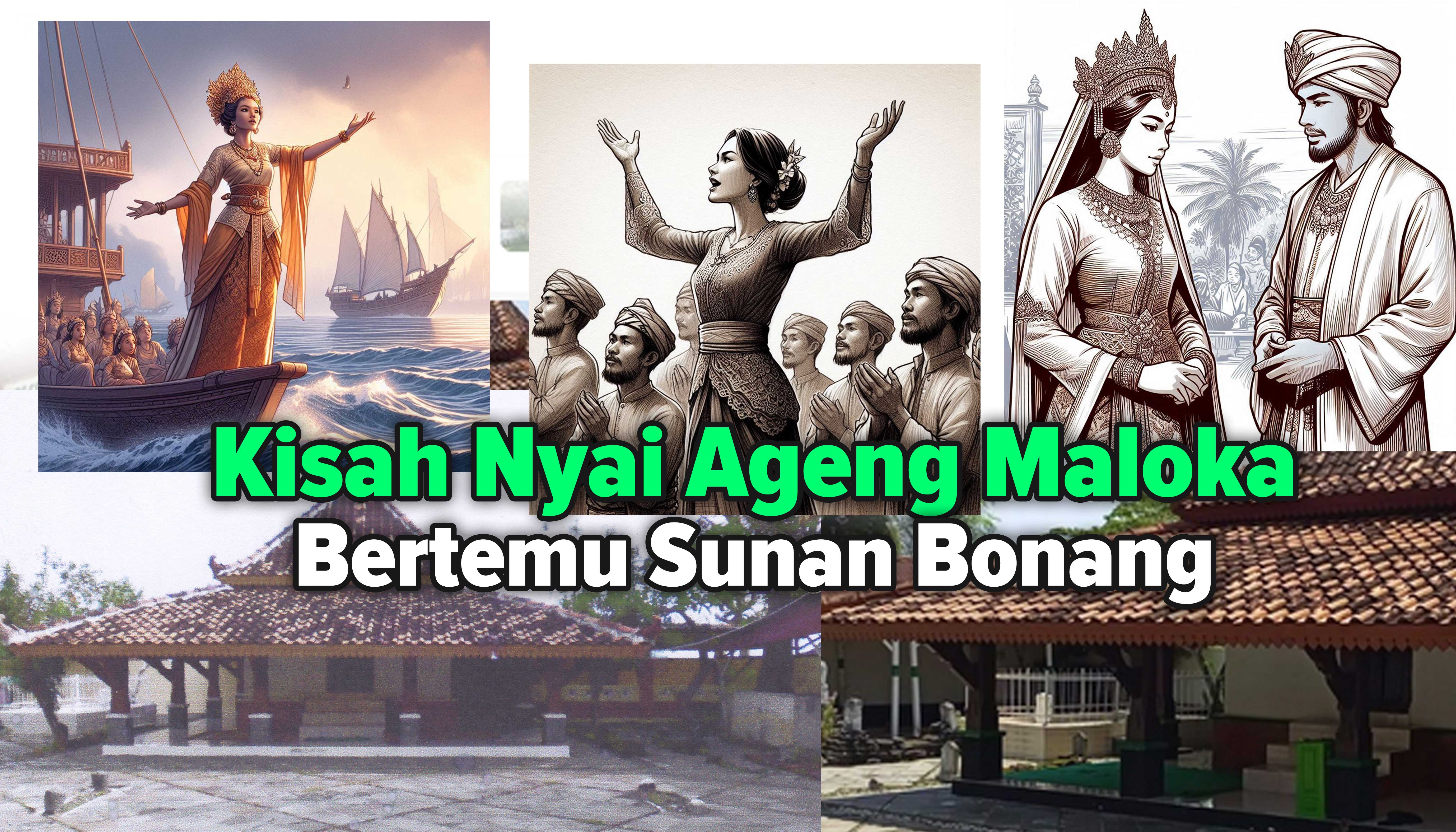 Ilustrasi cerita rakyat kisah Nyai Ageng Maloka bertemu Sunan Bonang.