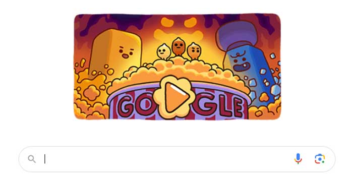 Merayakan sejarah popcorn, Google Doodle hari ini, Selasa (25/9) menampilkan