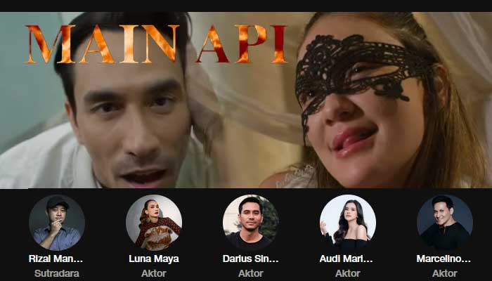 Tangkapan layar cuplikan link streaming film Main Api yang diperankan Luna Maya dan Darius Sinathrya.