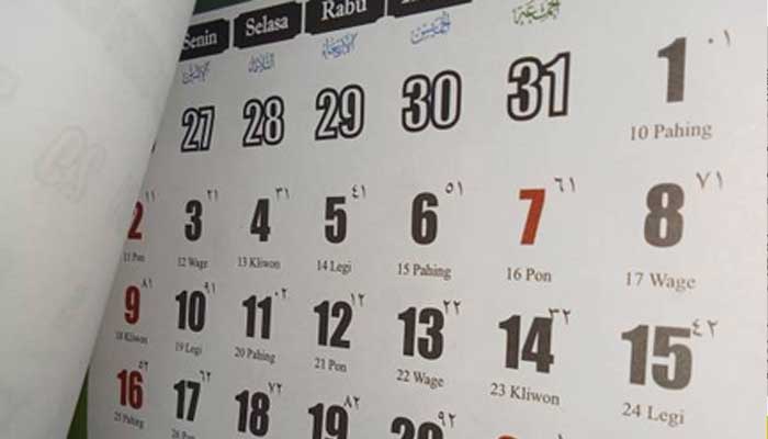 Ilustrasi kalender dengan weton dan pasaran Jawa.