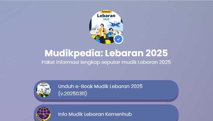 Tampilan buku elektronik MudikPedia Lebaran 2025, paket informasi lengkap seputar mudik Lebaran 2025.