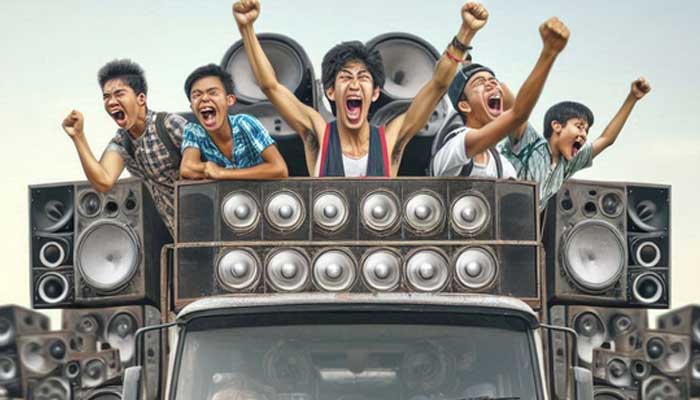 Ilustrasi takbir keliling dengan memakai sound horeg.