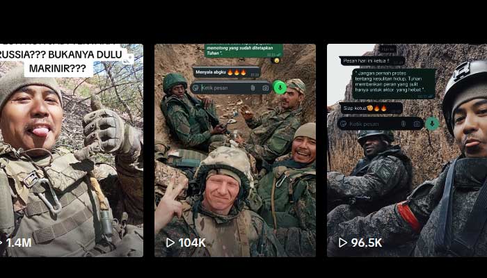 Tangkapan layar unggahan di TikTok terkait Satria Arta Kumbara, eks marinir TNI AL yang bergabung dengan operasi militer Rusia.