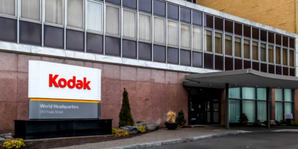 Gedung Kodak World Headquarters di Rochester, NY, AS. Perusahaan fotografi legendaris Eastman Kodak Company ini kini menghadapi ancaman gulung tikar akibat beban utang. Foto diambil pada 3 Maret 2020.