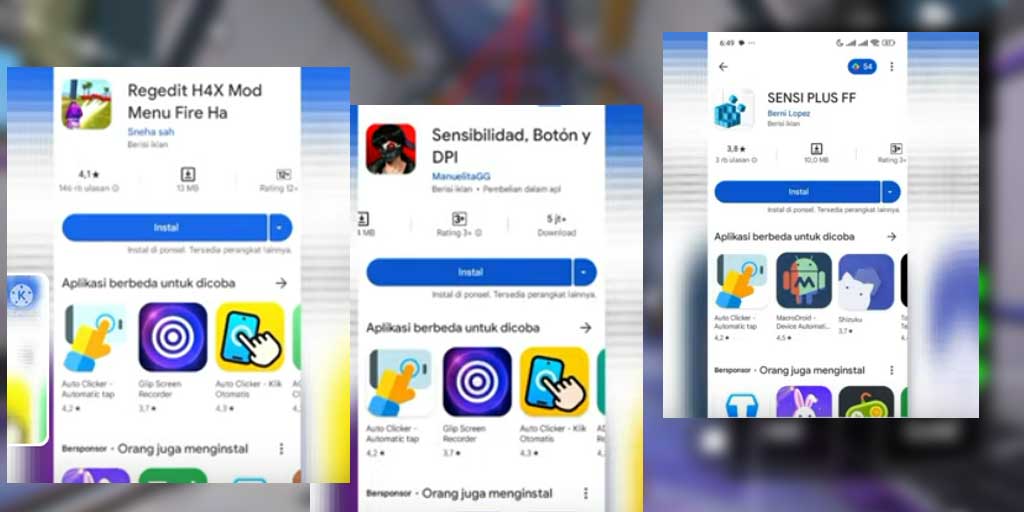 Tangkapan layar Auto Headshot FF APK 2025 di playstore yang viral.
