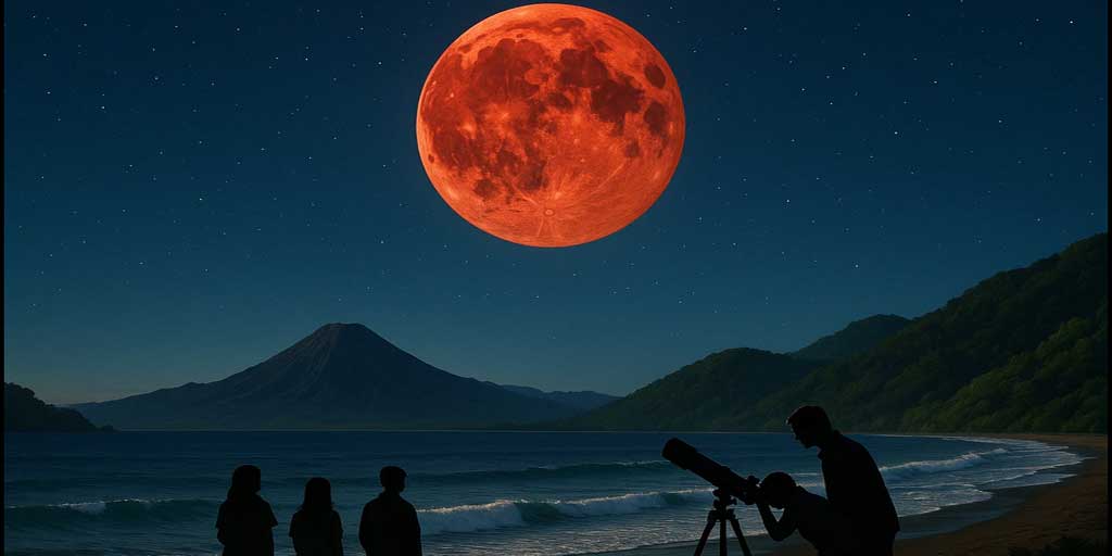 Ilustrasi menyaksikan gerhana bulan total.