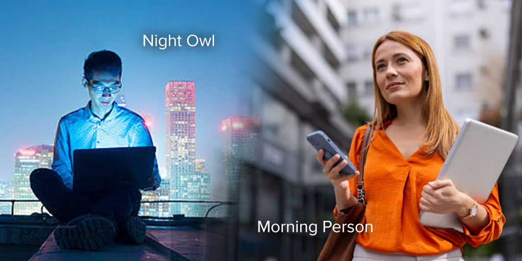 Ilustrasi Night Owl dan Morning Person.
