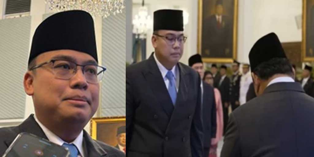 Angga Raka Prabowo (kiri), dan suasana pelantikannya sebagai Kepala Badan Komunikasi Pemerintah oleh Presiden RI Prabowo Subianto, Rabu (17/9).