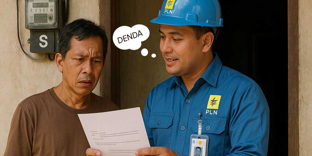 Ilustrasi seorang petugas PLN menjelaskan pada warga yang melanggar pemakaian listrik.
