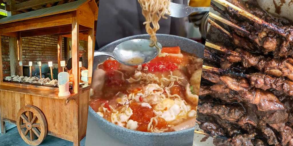 Kuliner khas Indonesia, angkringan Jogja, seblak Bandung, dan sate Madura.