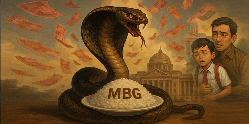 Ilustrasi artikel berjudul Cobra Effect Program MBG.