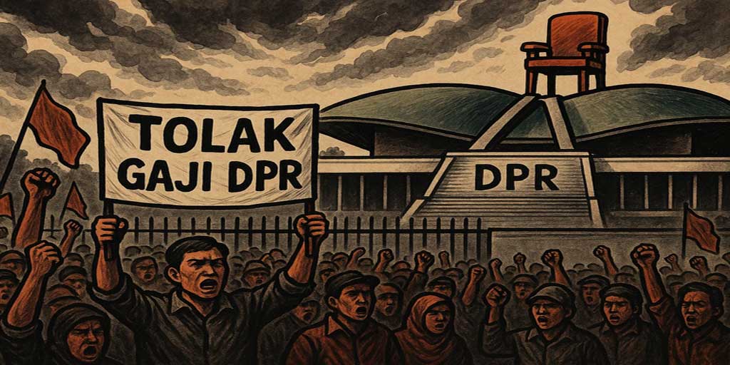 Ilustrasi opini berjudul Demonstrasi Gaji DPR dan Perspektif Hegemoni Gramsci.