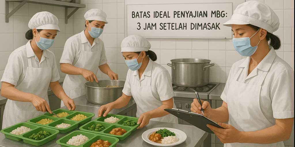 Sesuai SOP yang berlaku, batas ideal penyajian MBG maksimal 3 jam setelah dimasak.