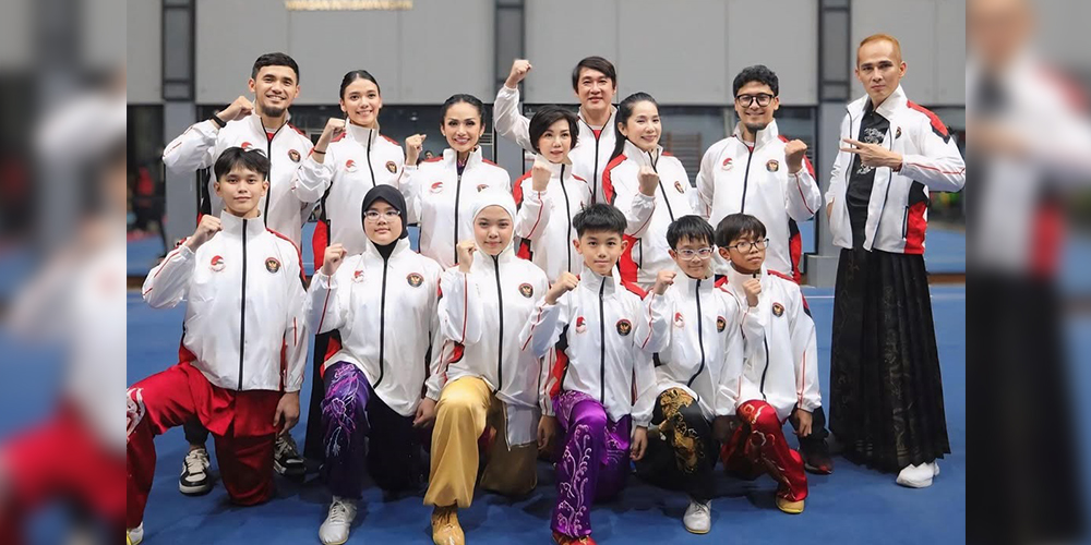Momen kebersamaan tim wushu Indonesia jelang keberangkatan ke World Kungfu Championships 2025 di China.