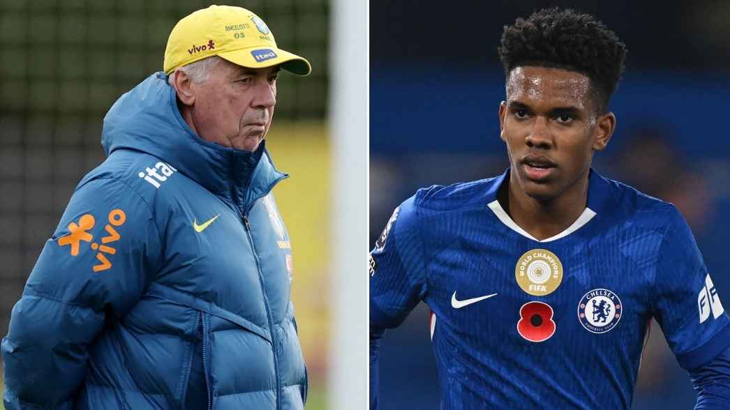 Pelatih Brasil Carlo Ancelotti dan wonderkid Chelsea Estev&atilde;o, dua sosok yang kini jadi sorotan usai pujian besar sang pelatih.
