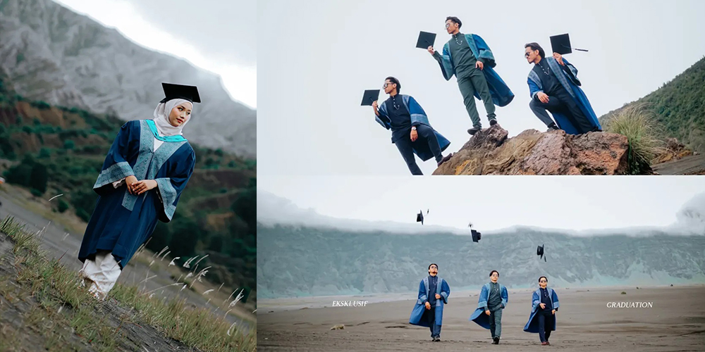 Hasil foto wisudawan asal USIM Malaysia yang justru memilih keindahan Bromo untuk jadi landskap kenang-kenangan foto kelulusan mereka
