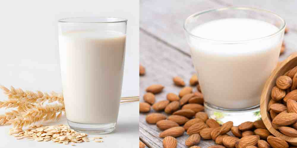 ilustrasi oatmilk dan almondmilk