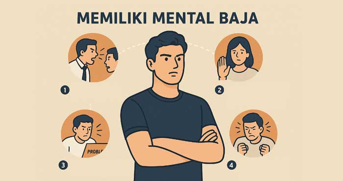 Ilustrasi langkah-langkah melatih mental yang kuat di era modern yang serba keras.